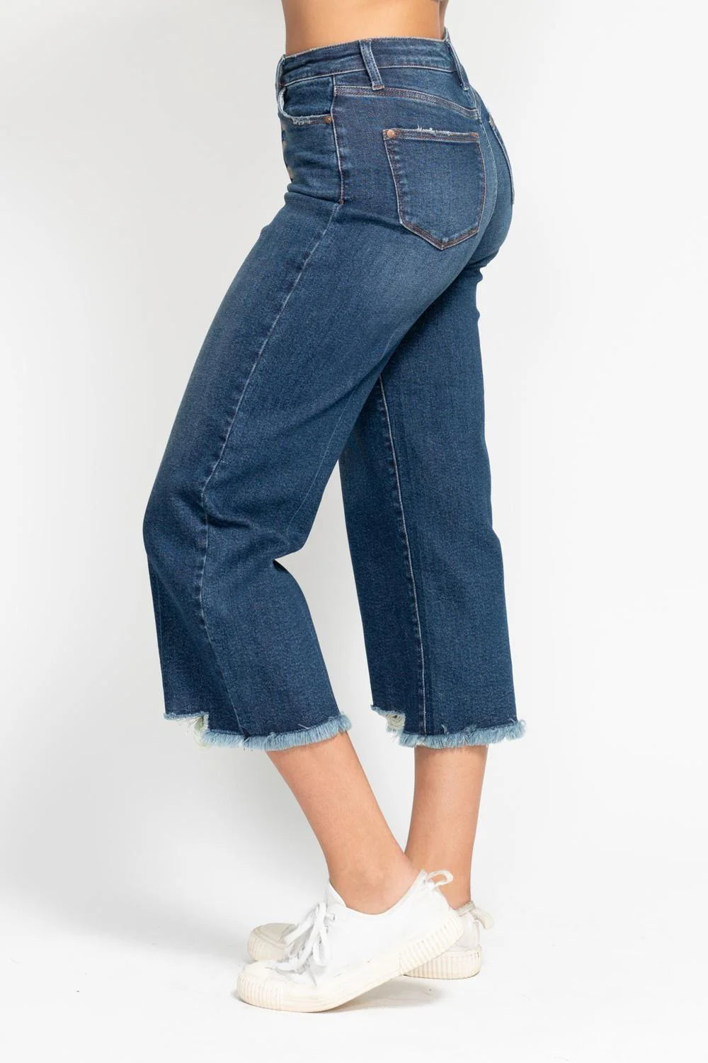 Judy Blue High Waist Button Fly Destroy Wide Leg Crop Denim Jeans