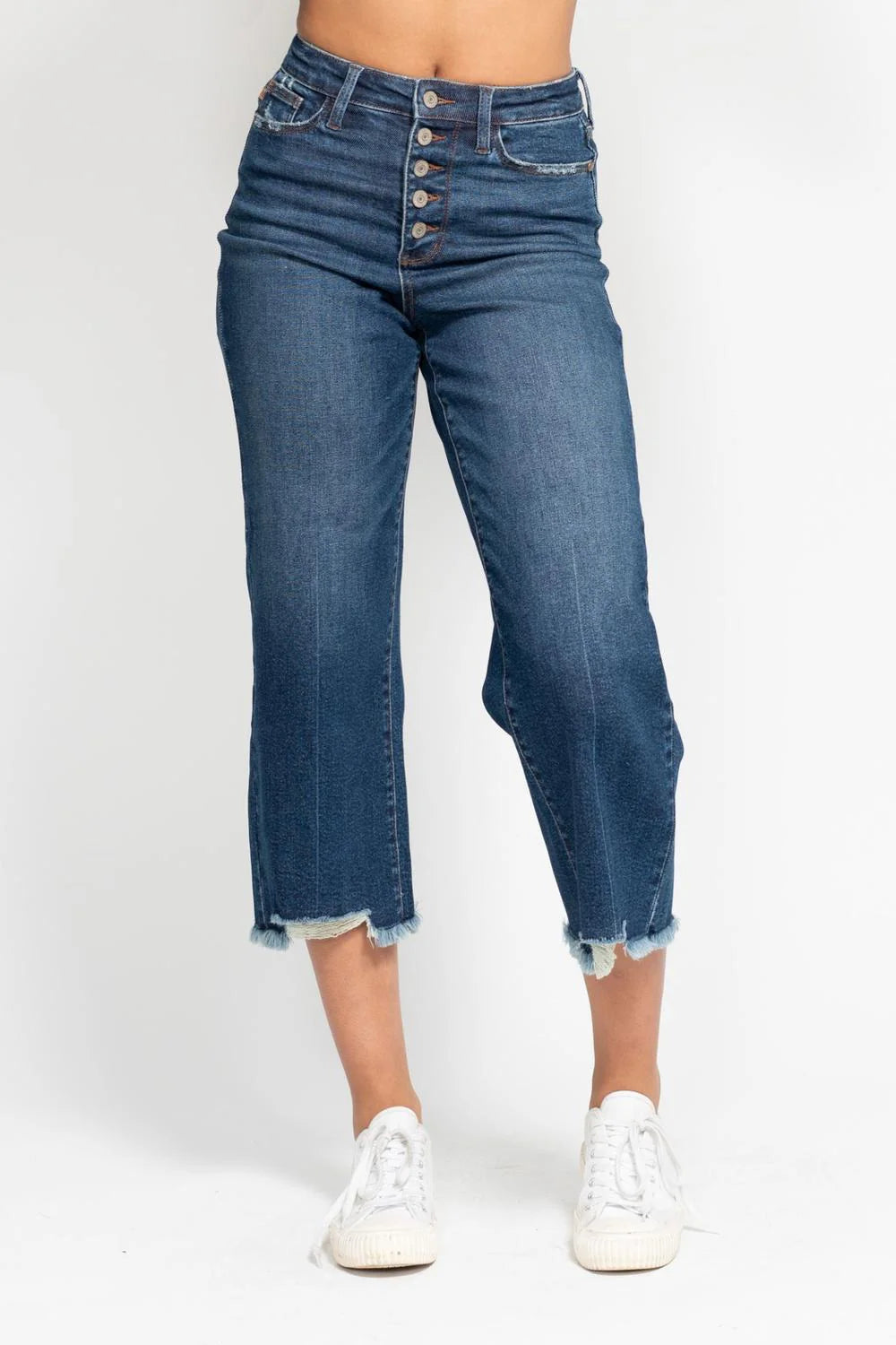 Judy Blue High Waist Button Fly Destroy Wide Leg Crop Denim Jeans