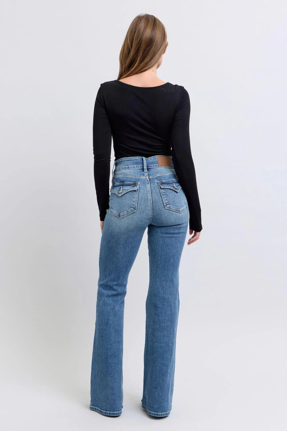 Judy Blue Double Button High Waist Back Tab Pocket Flare Jeans