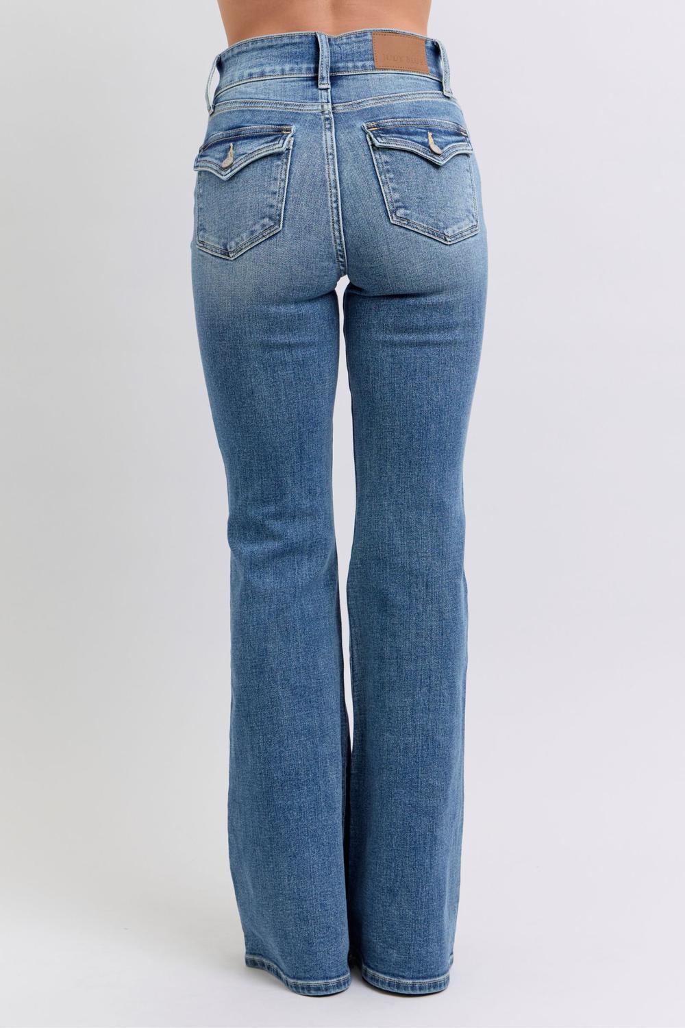 Judy Blue Double Button High Waist Back Tab Pocket Flare Jeans