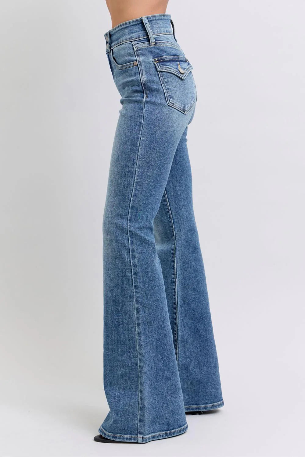 Judy Blue Double Button High Waist Back Tab Pocket Flare Jeans
