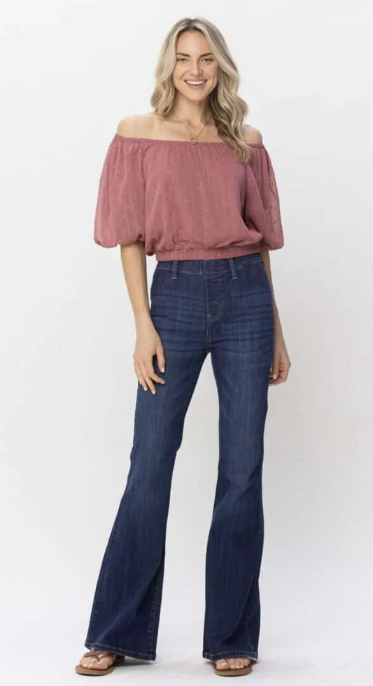 Judy Blue Pull On High Waist Dark Wash Flare Jegging/Jean