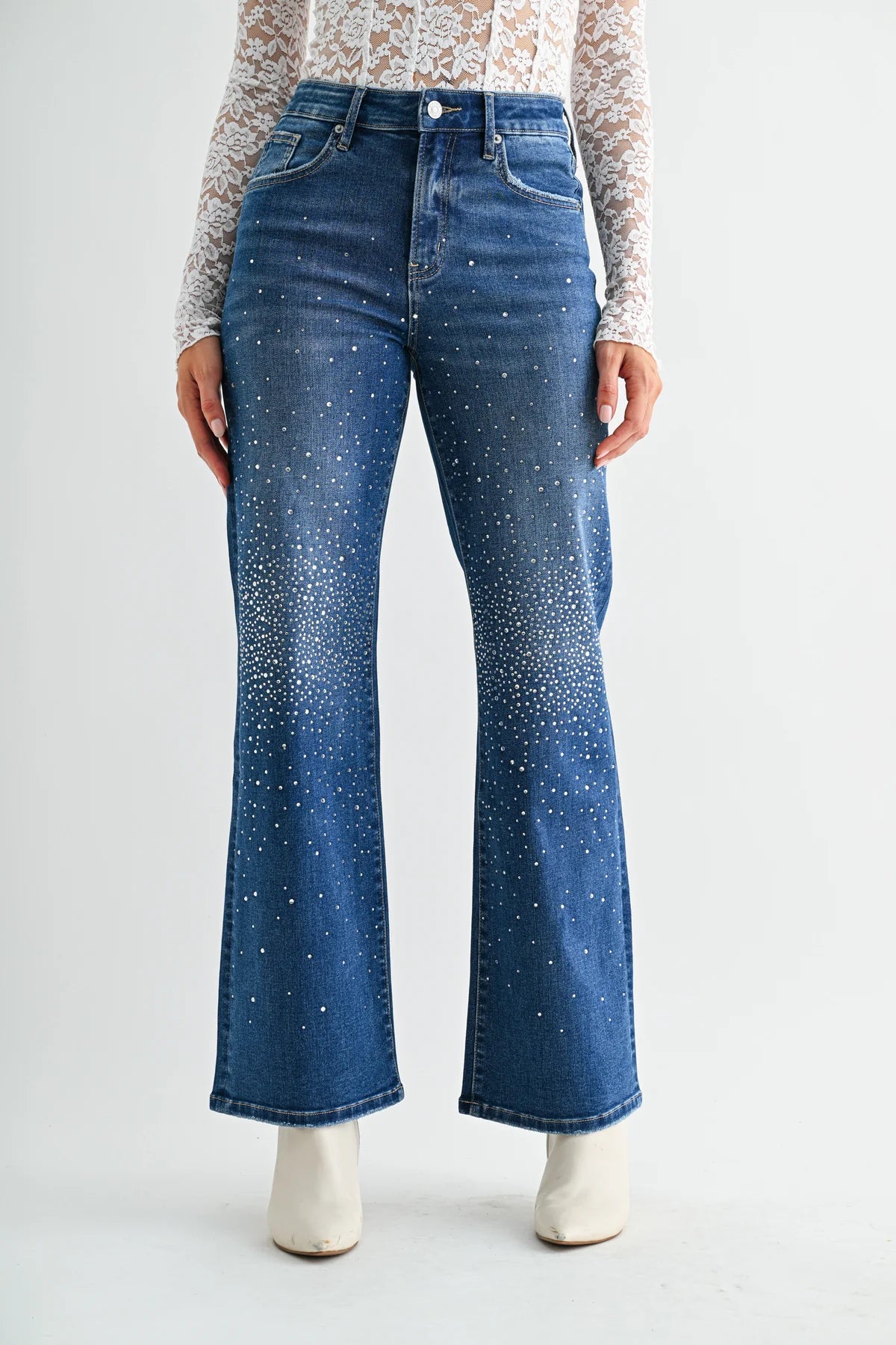 Mica High Rise Wide Leg Embellished Sparkle Jean