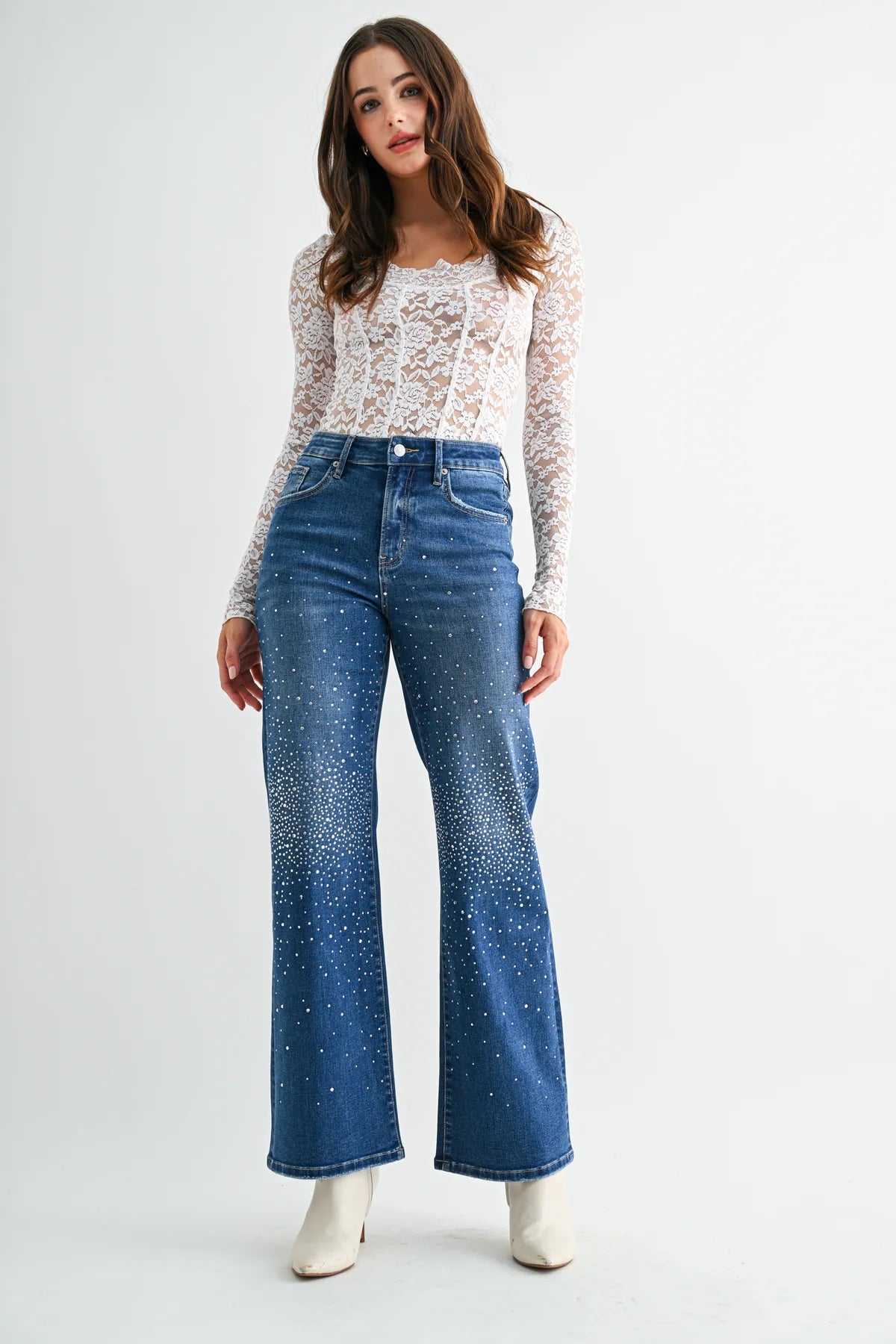 Mica High Rise Wide Leg Embellished Sparkle Jean