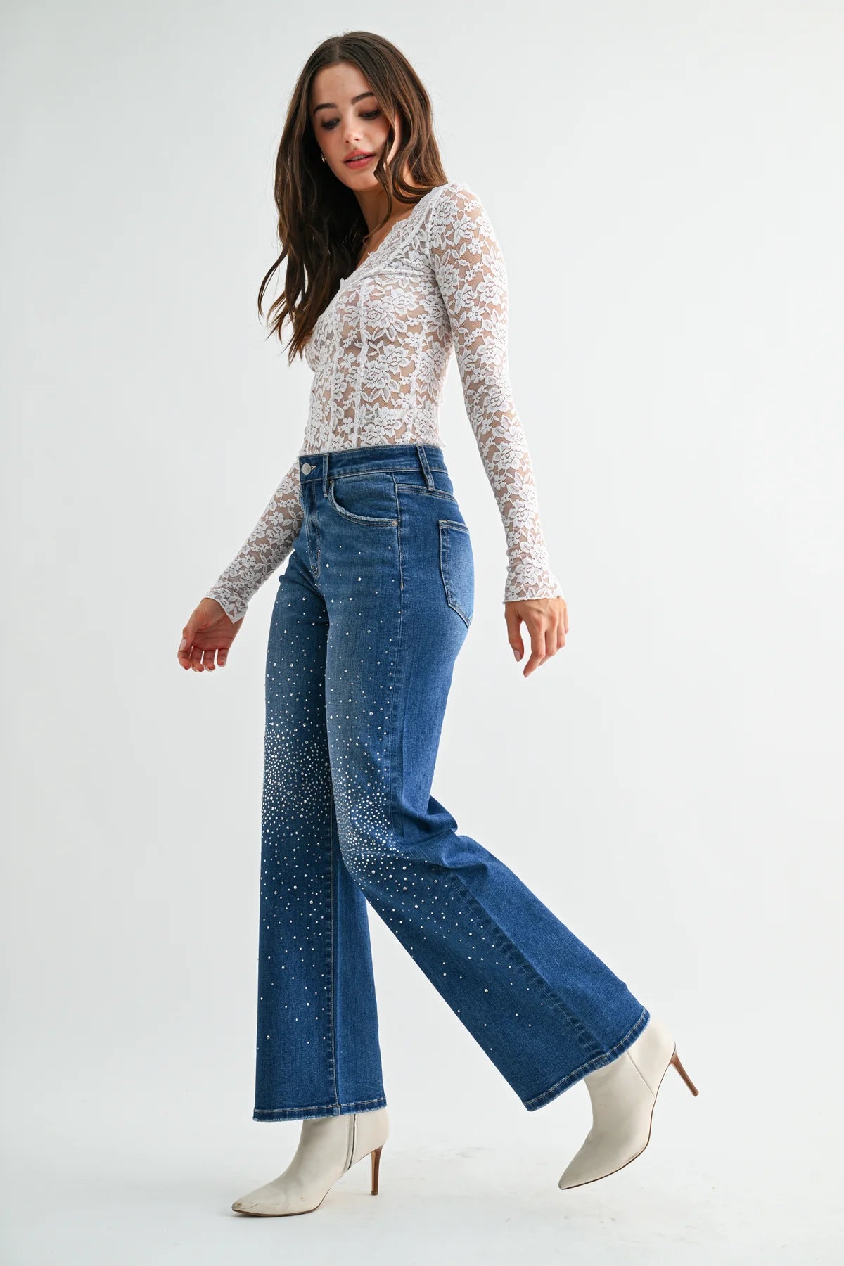 Mica High Rise Wide Leg Embellished Sparkle Jean