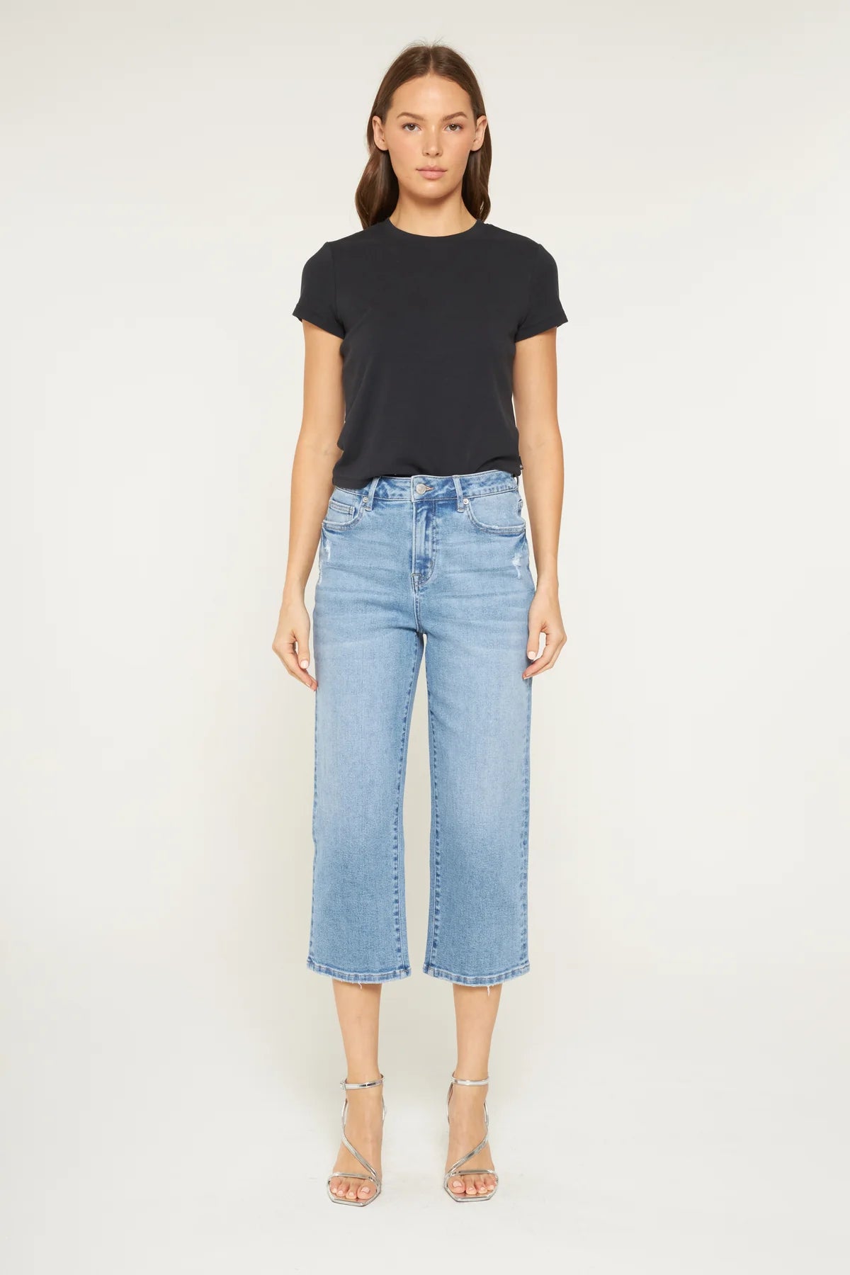 Mica High Rise Straight Capri in Arty-Click Blue