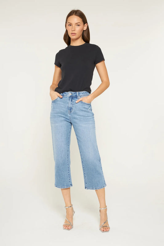 Mica High Rise Straight Capri in Arty-Click Blue