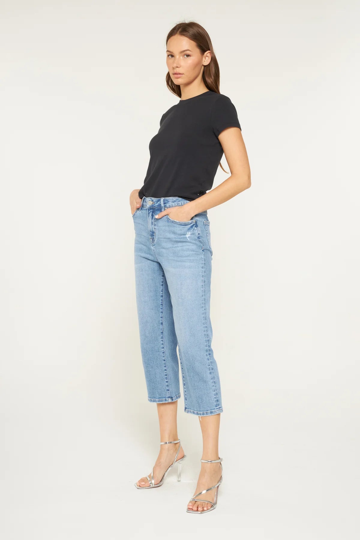 Mica High Rise Straight Capri in Arty-Click Blue
