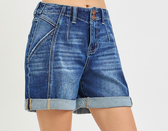 Risen High Rise Seamed Front Seam Roll Up Shorts