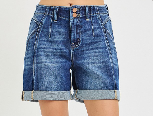 Risen High Rise Seamed Front Seam Roll Up Shorts