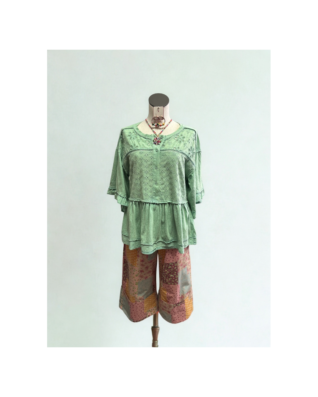 Wing Sleeve Eyelet Mix Top