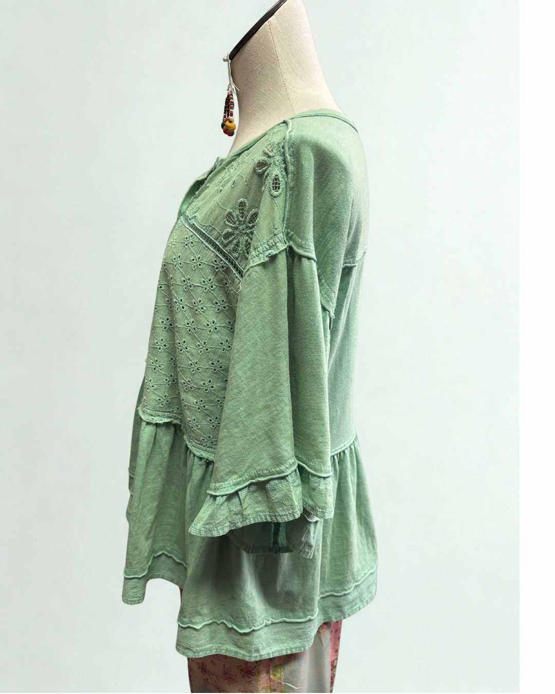 Wing Sleeve Eyelet Mix Top