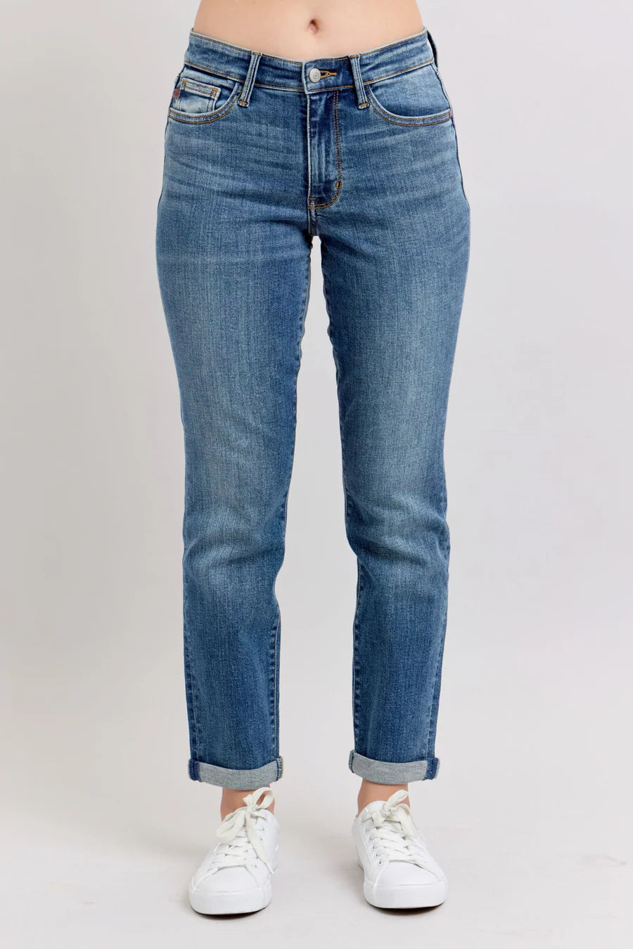 Judy Blue Mid Rise Vintage Wash Cuffed Boyfriend Jean