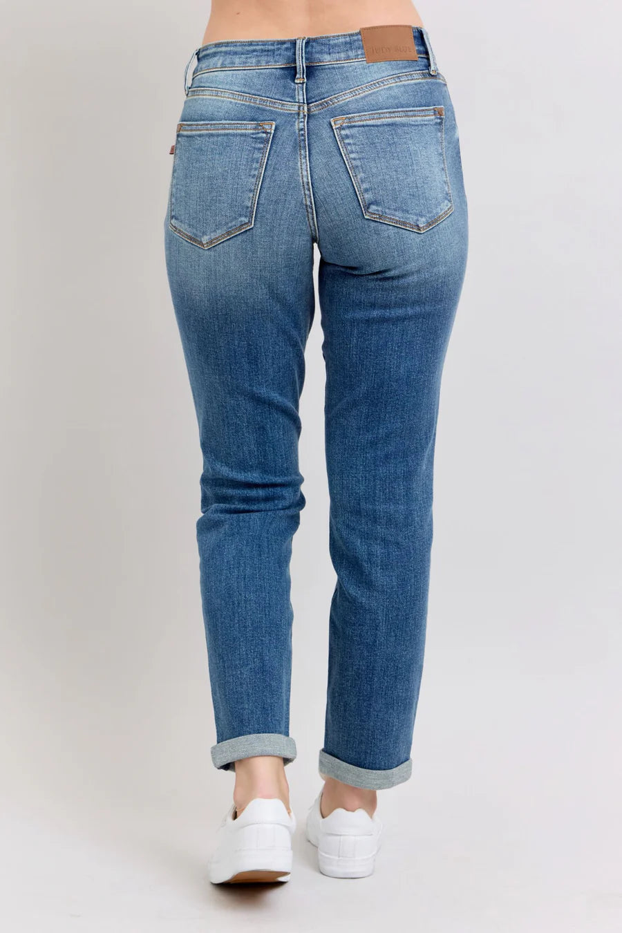 Judy Blue Mid Rise Vintage Wash Cuffed Boyfriend Jean