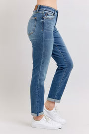 Judy Blue Mid Rise Vintage Wash Cuffed Boyfriend Jean