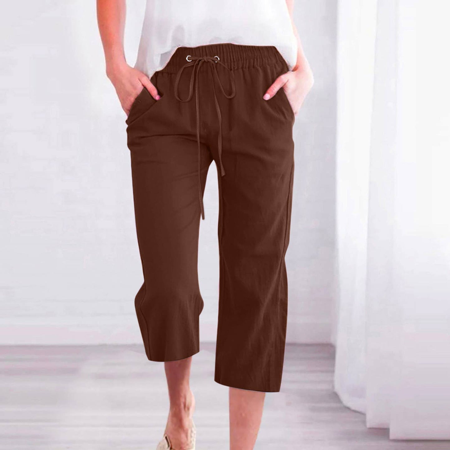 Casual Cropped Pants with Drawstring Waist and Pockets