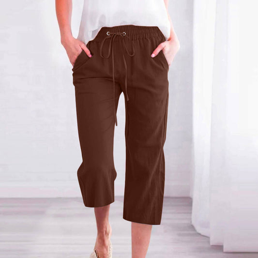 Casual Cropped Pants with Drawstring Waist and Pockets