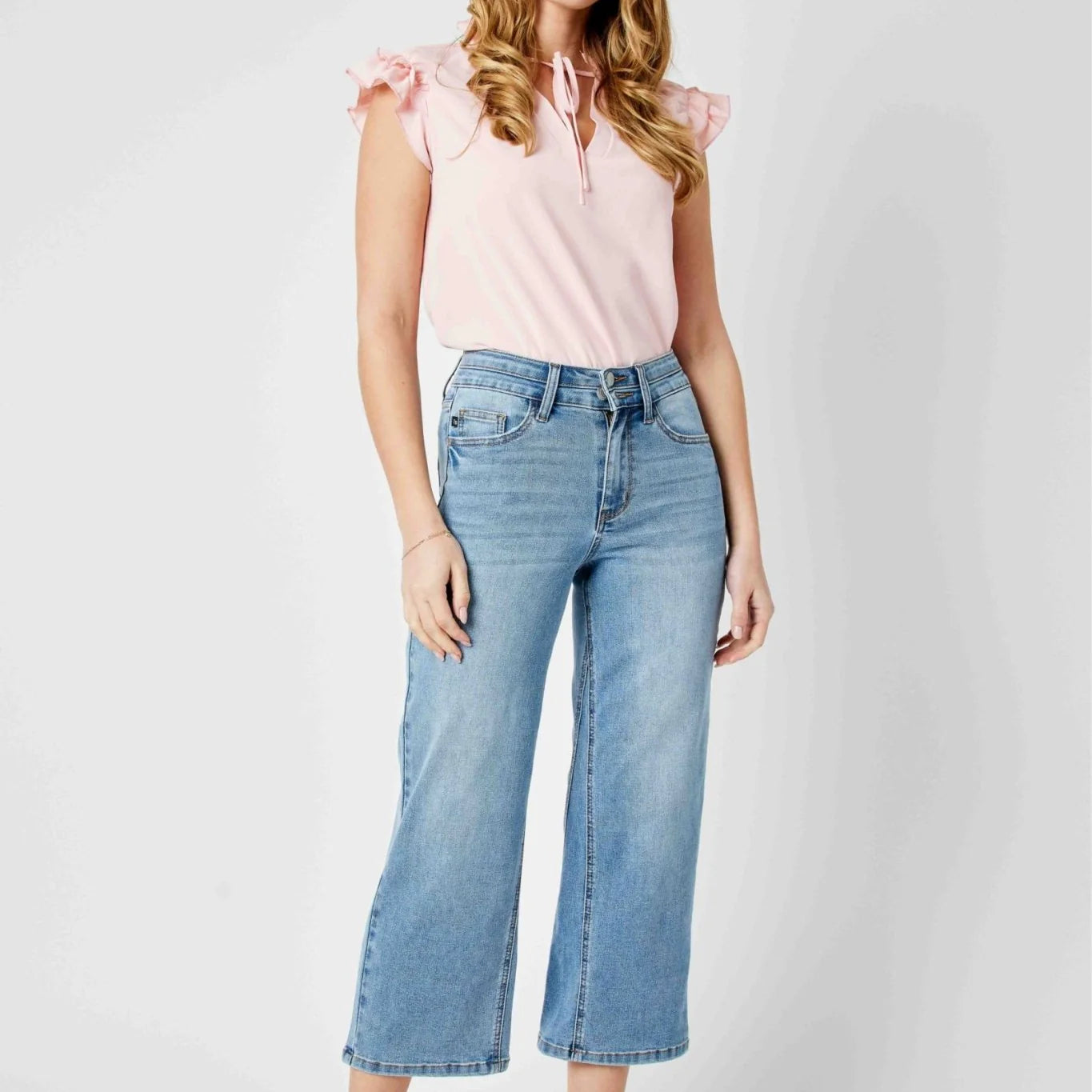 Judy Blue Double Button Wide Leg Crop Sorbtek Jeans