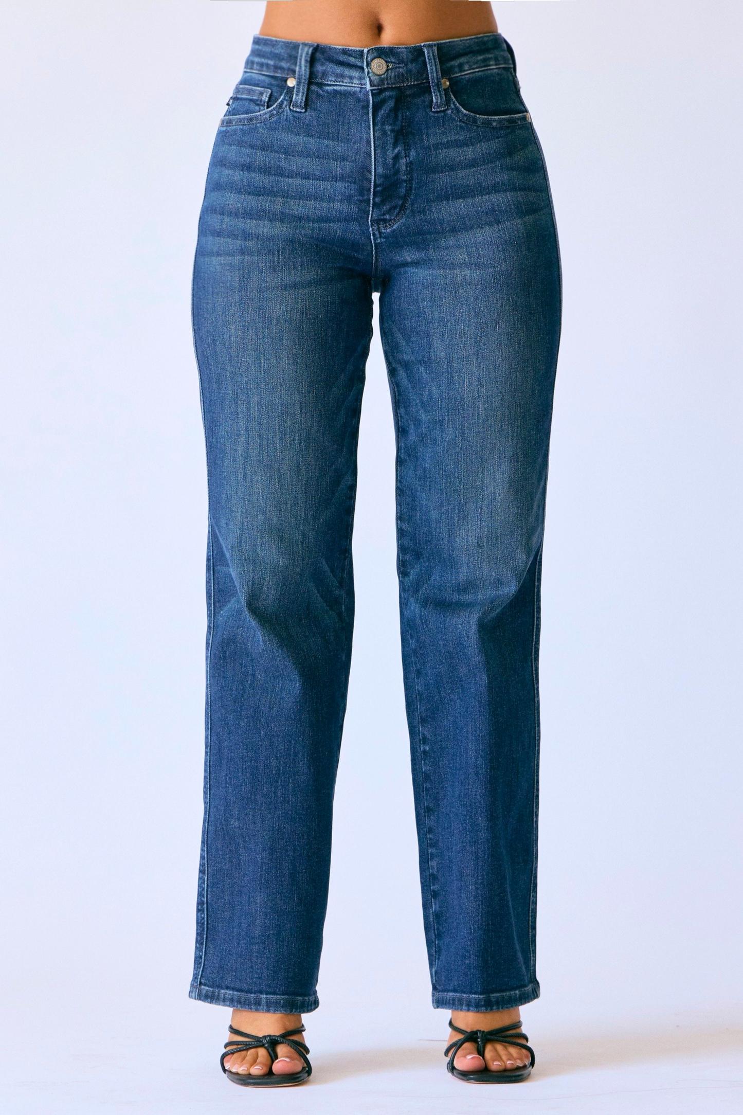 Judy Blue Petite Mid Rise Tummy Control Straight Leg Dark Wash Jean